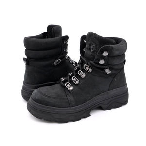 J Slides Boots Womens 6 Black Leather Waterproof Lace Up Platform Combat Bootie